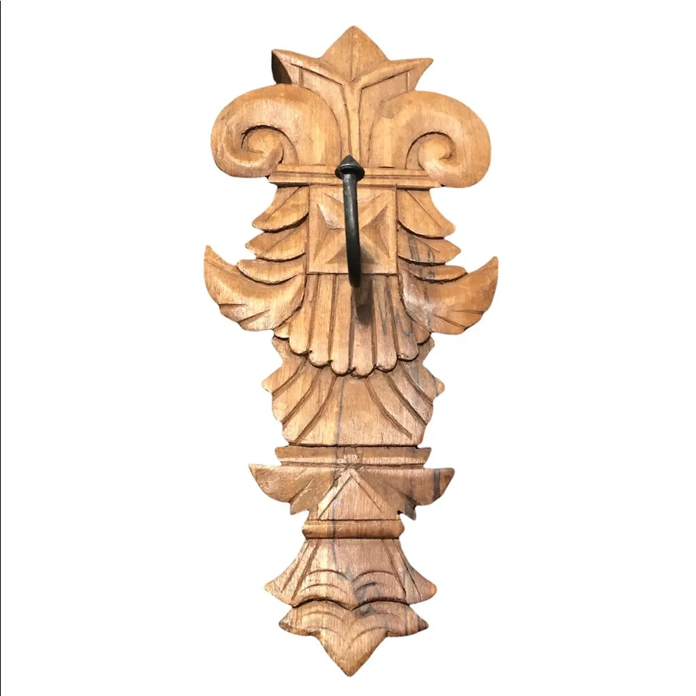 Vintage Rustic Solid Hand Carved Wood Wall Hanging With Hook 14.75”X6.5”